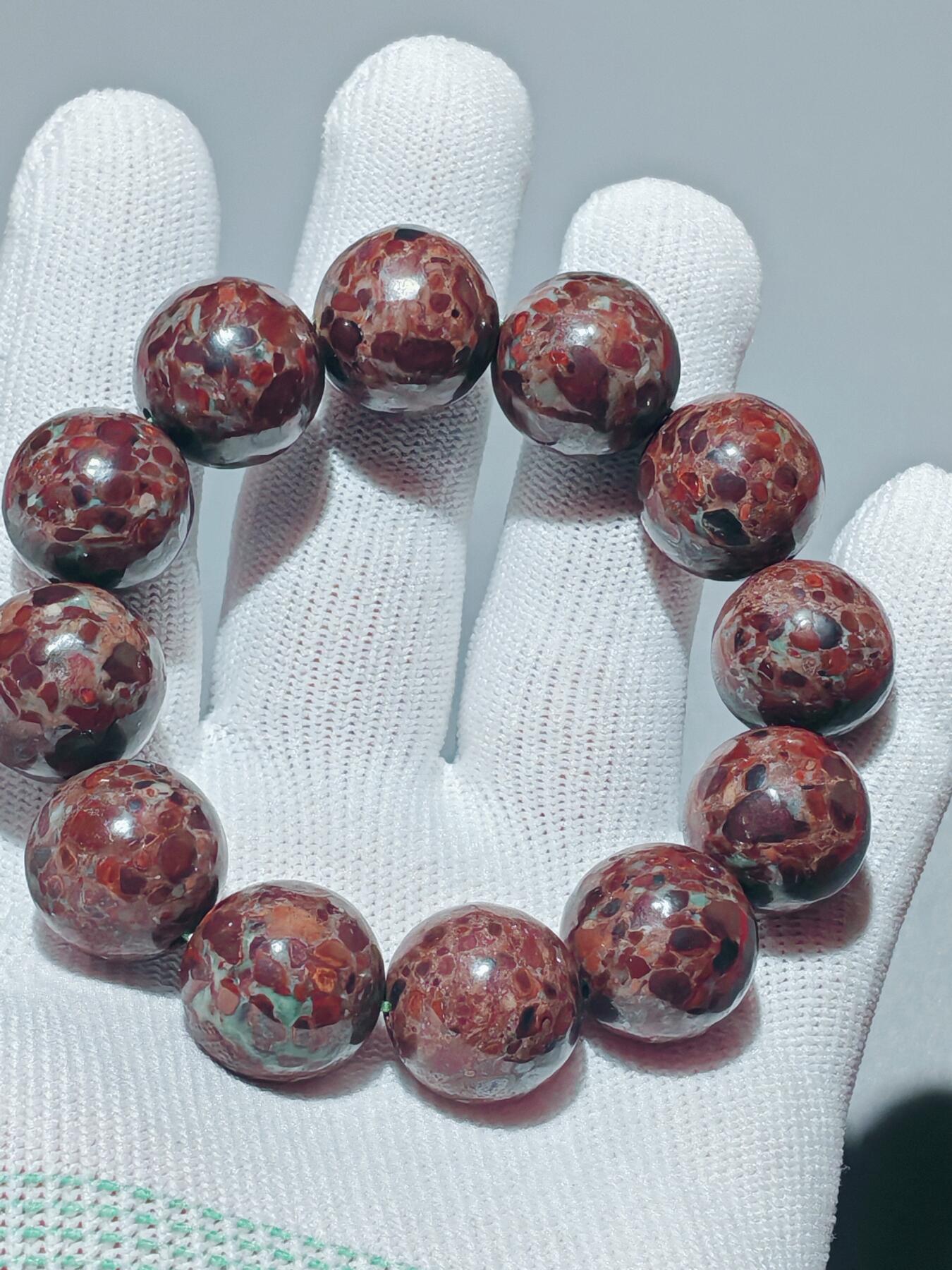 ❤️精品画面石天宝球粒带玉化手串(25067) 尺寸17mm,12颗,113克