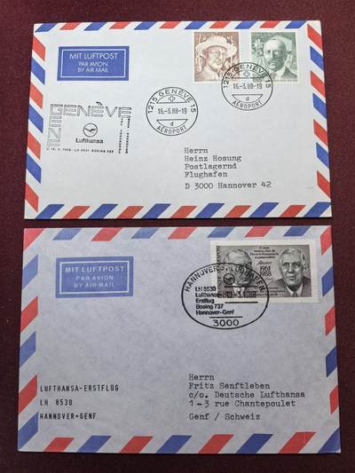 联合阁邮币社™ ——“精品多国邮品” - 汉莎航空-来回封 德国到瑞士，瑞士到德国