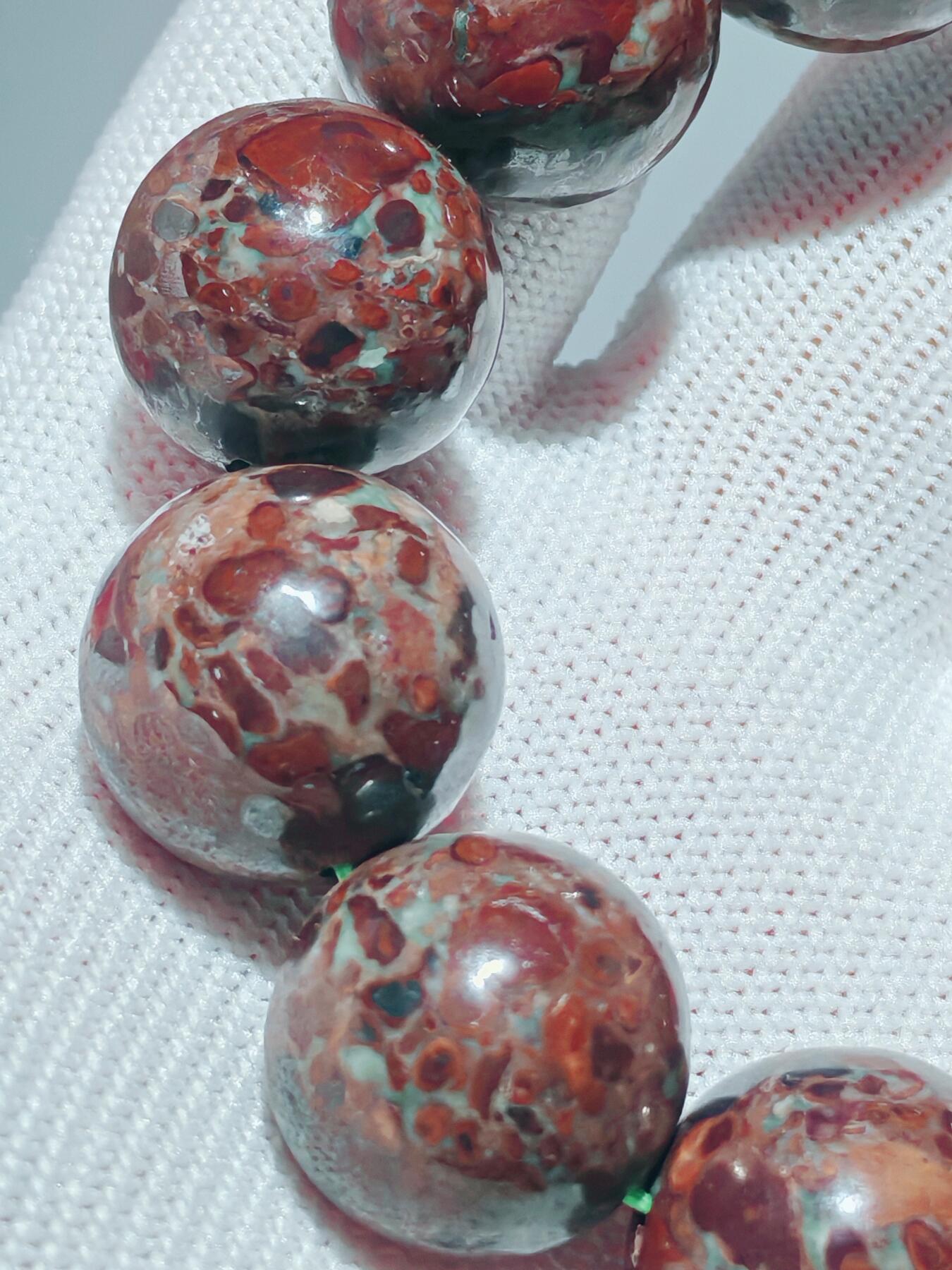 ❤️精品画面石天宝球粒带玉化手串(25067) 尺寸17mm,12颗,113克