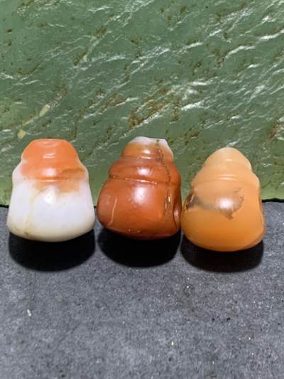保山南红亚光通货小三通佛头3个， - 保山南红亚光通货小三通佛头3个，