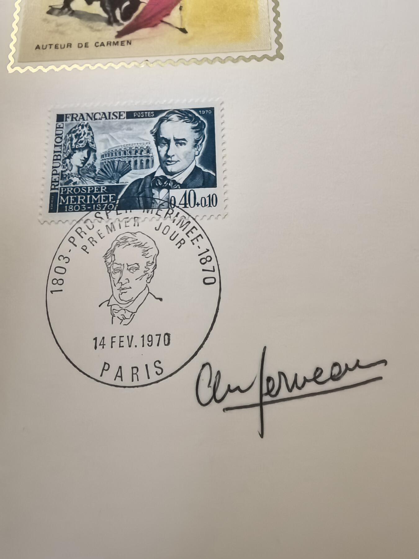 联合阁邮币社™ ——“精品多国邮品” 法国1970 作家 普罗斯佩·梅里美 卡门 斗牛场  雕刻版(有雕刻家签名)