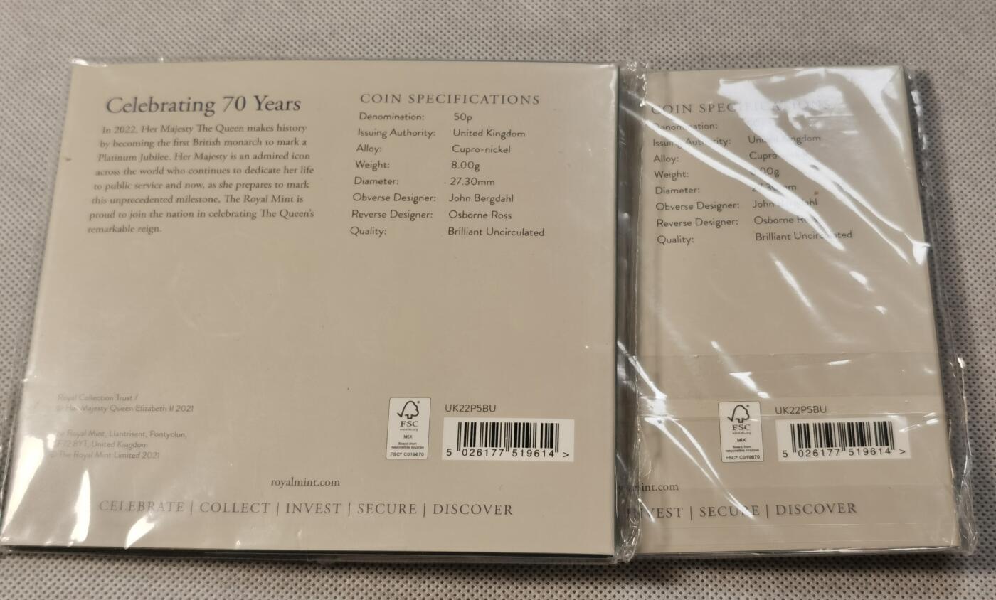  甄臻铺-世界币章拍卖（第15期）套币，现代银币专场。送拍享返佣金等优惠多多 英国2022年伊丽莎白二世登基70周年纪念50便士两套