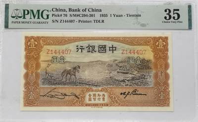 博洋堂世界钱币拍卖第121期（全场包邮） - PMG 35 民国二十四年（1935年）中国银行壹圆 马耕地 天津地名