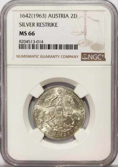 博洋堂世界钱币拍卖第121期（全场包邮） - NGC MS66 奥地利1963年2杜卡特银币（后铸）