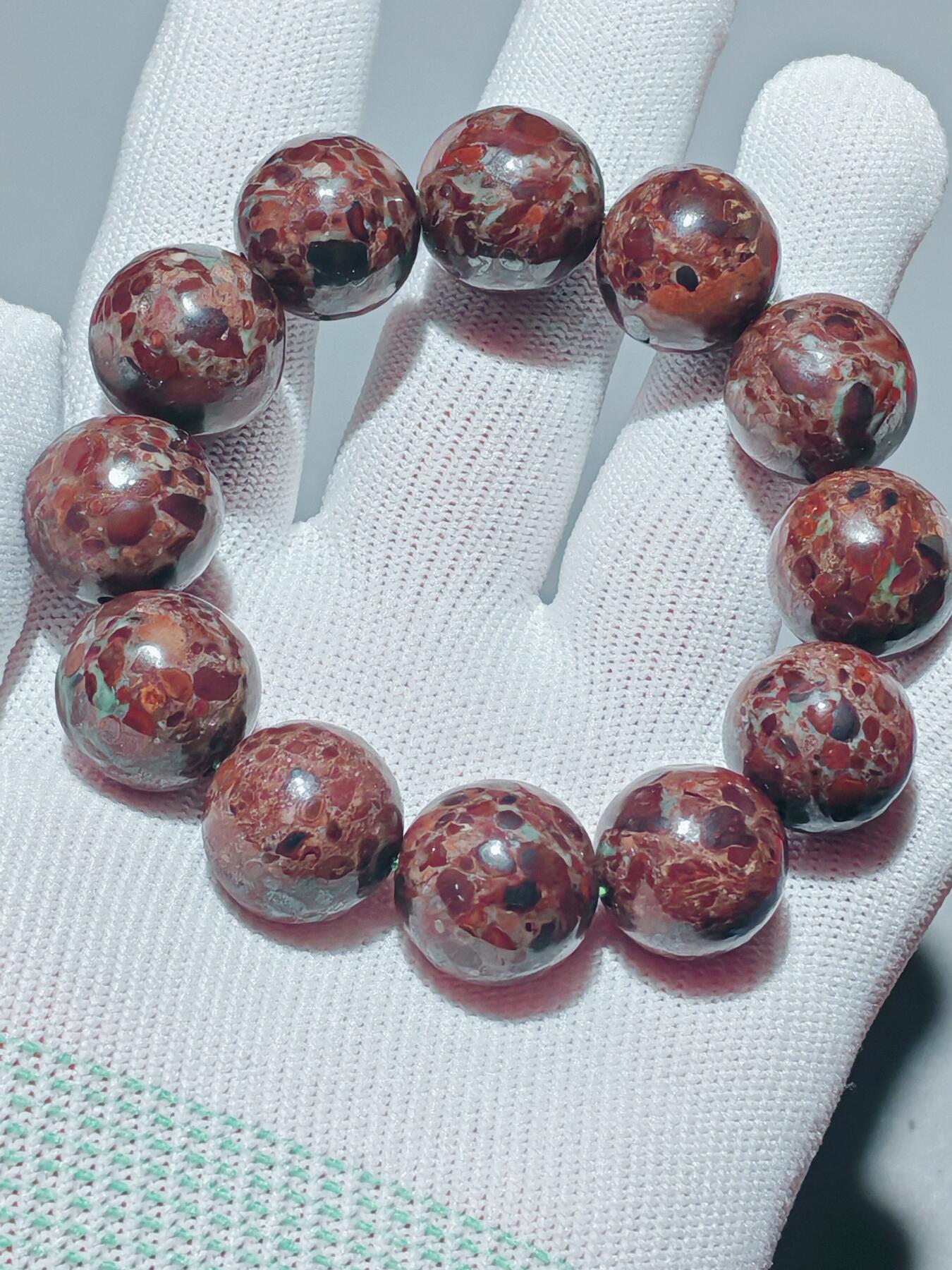 ❤️精品画面石天宝球粒带玉化手串(25067) 尺寸17mm,12颗,113克
