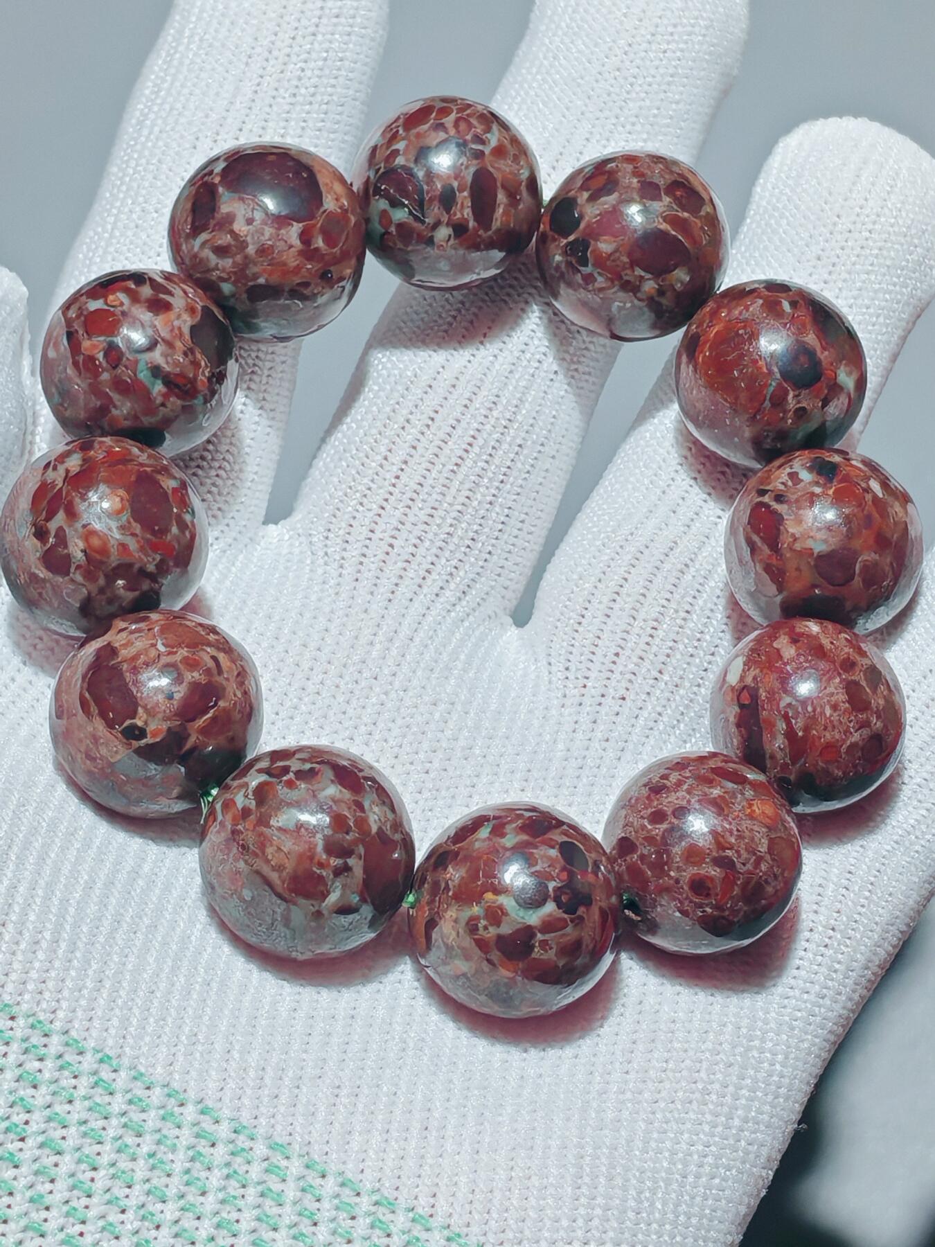 ❤️精品画面石天宝球粒带玉化手串(25067) 尺寸17mm,12颗,113克