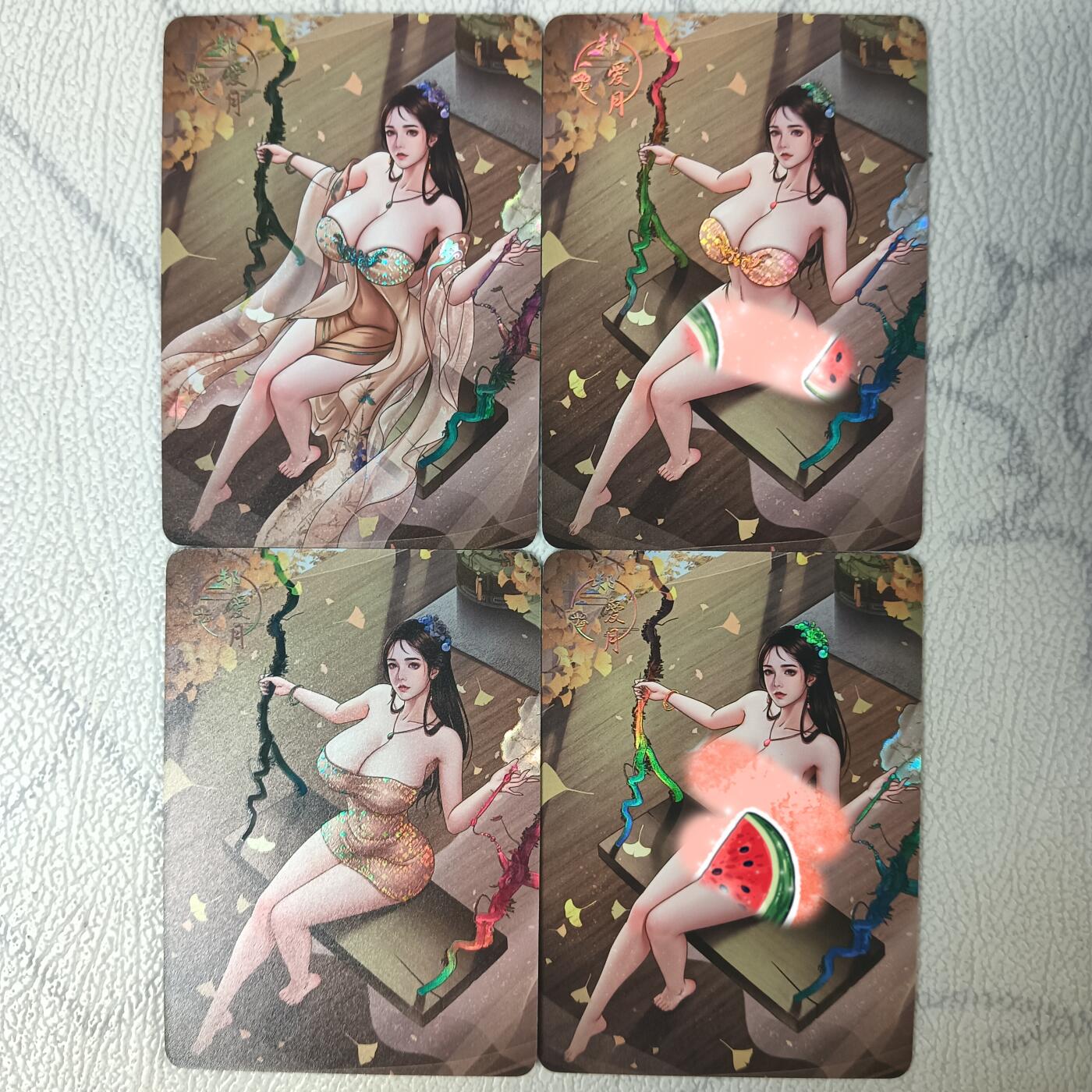 花开卡拍第40期（9月28号周日截拍，品控勿拍!!!拍品不寄存，运费5元，自制卡难免瑕疵，可能存在轻微撞角爆边等出厂瑕疵，品控介意勿拍！） 绘天阁彩闪金瓶梅郑爱月三渐变加艺术