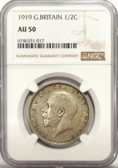 博洋堂世界钱币拍卖第121期（全场包邮） - NGC AU50 英国1919年乔治五世1/2克朗银币