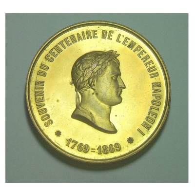 【艺术】法国艺术大章1869年 拿破仑诞辰百年金叶冠 高浮雕精制大镀金章 50MM - 【艺术】法国艺术大章1869年 拿破仑诞辰百年金叶冠 高浮雕精制大镀金章 50MM