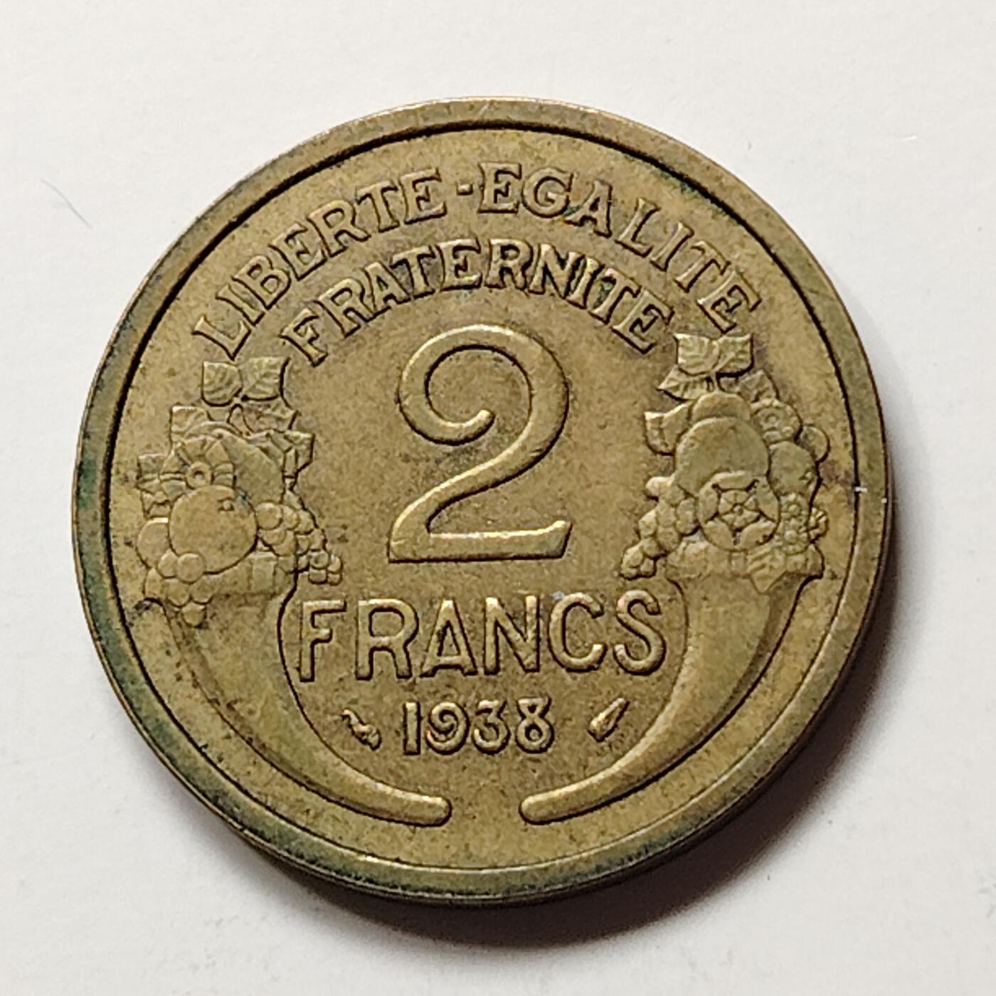 布加迪🐬～世界钱币(上海)🌾第 227 期 /  各国套币和散币 法国🇫🇷 1938年 2法郎铜币