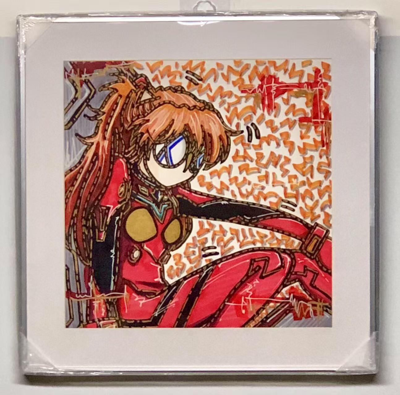 零元拍：歪歪 OWSON 系列作品装饰画《明日香》，已做装裱 合金相框尺寸40/40CM。因展品出展，镜框或亚克力可能有轻微划痕，介意勿拍