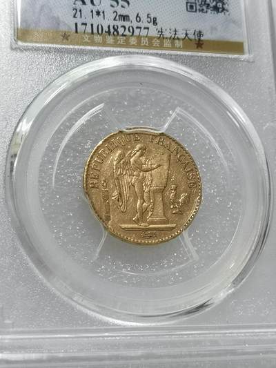 天下钱庄专场欢迎参拍 - 1893法国宪法天使20法郎金币，公博评级AU55