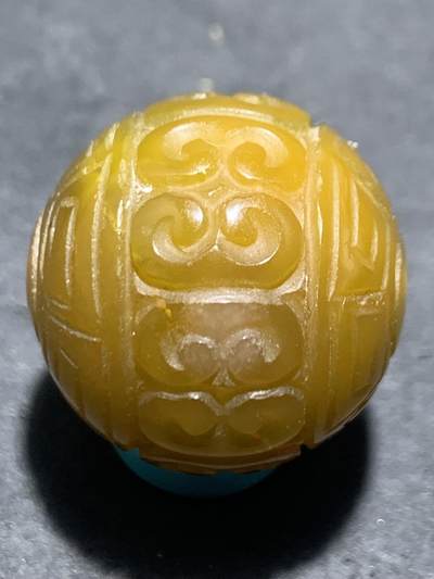 精美高润度冰皮鸡油黄糖心蒙料战国红玛瑙雕刻回纹2.0珠子一颗 - 精美高润度冰皮鸡油黄糖心蒙料战国红玛瑙雕刻回纹2.0珠子一颗