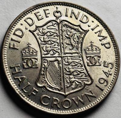 文馨钱币收藏第 242 场，各国古铜币，英系场 - 稀少原光品相 UNC1945 年英国乔治六世半克朗大银币