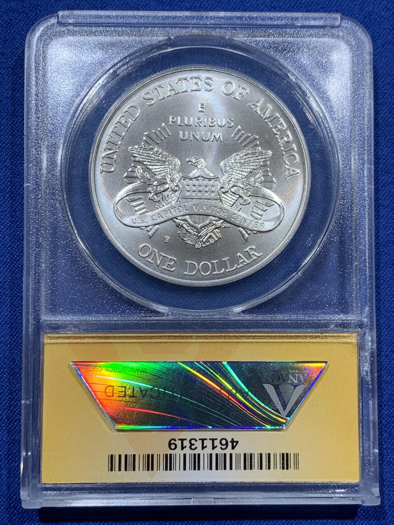 《竞宝斋》第378场 周日，周一 2场连拍 （全场包邮） ANACS MS70 美国2001年国会大厦1美元纪念银币，币面清爽干净又漂亮 冠军分