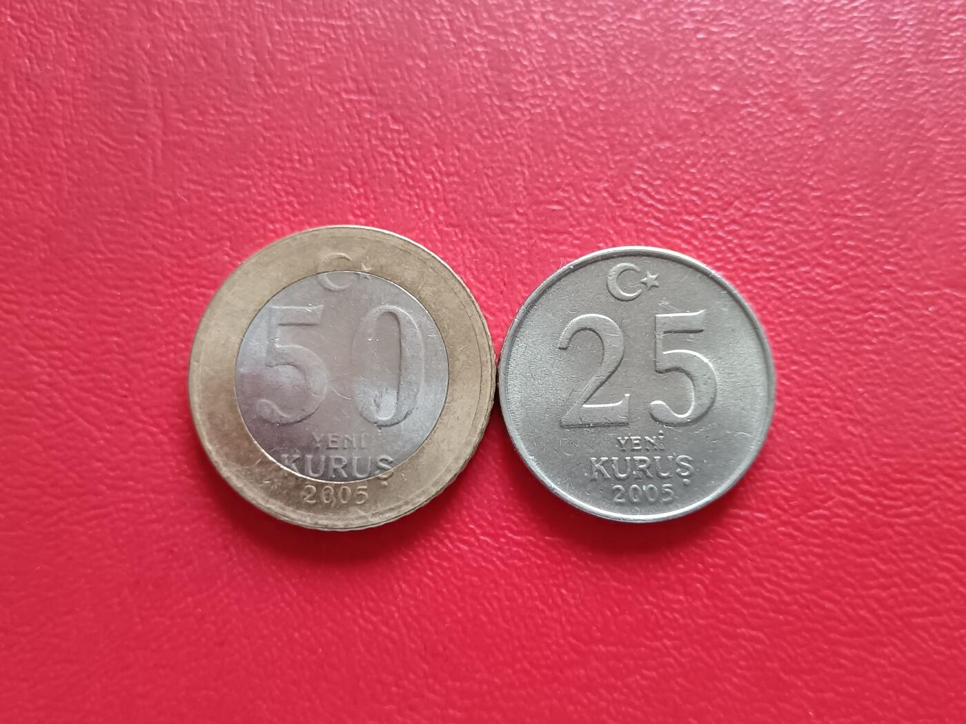 【云涧收藏】第二十四场 土耳其2005年50、25库鲁兹2枚，UNC