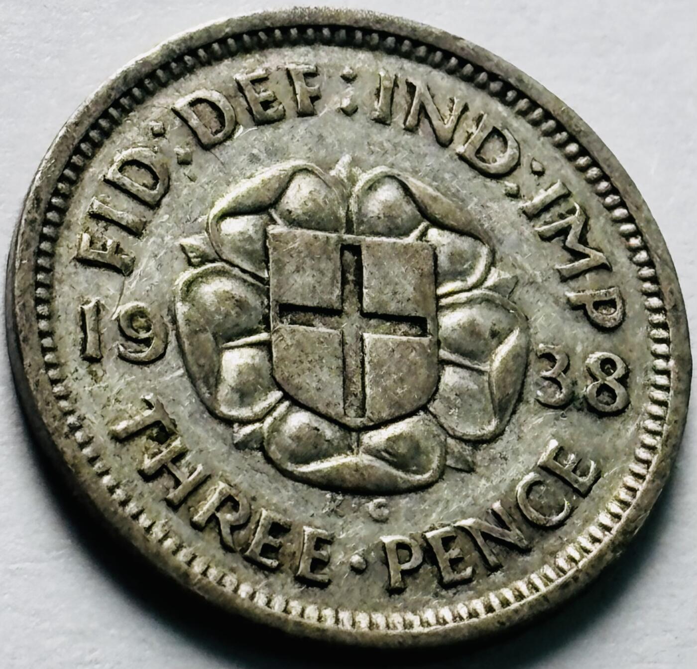 文馨钱币收藏第 242 场，各国古铜币，英系场 1938 年英国 3 便士银币
