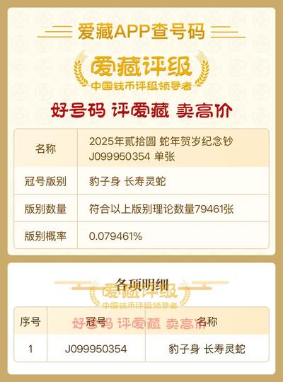 2025年蛇年贺岁纪念钞JO66631624 单张、豹子身 顺意灵蛇