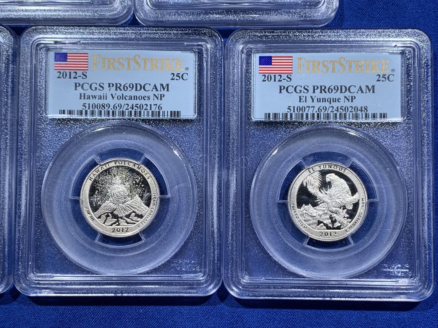 《竞宝斋》第378场 周日，周一 2场连拍 （全场包邮） PCGS PR69DCMA 2012年公园银币一套五枚，2012年是美国公园系列钱币中最少的一套！较少见。