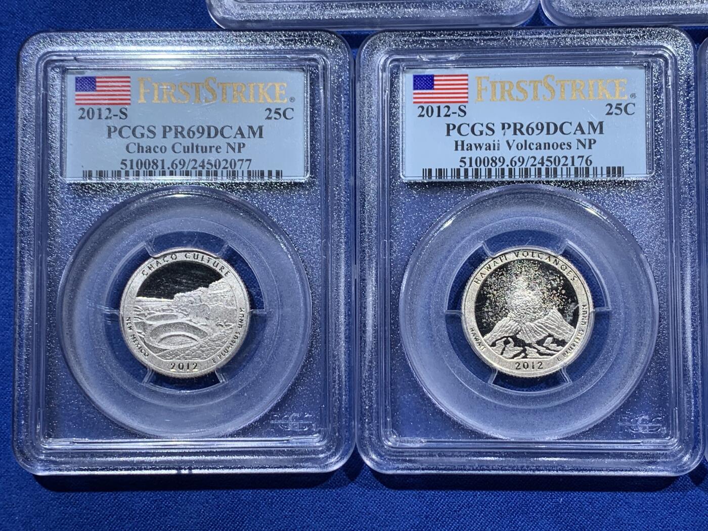 《竞宝斋》第378场 周日，周一 2场连拍 （全场包邮） PCGS PR69DCMA 2012年公园银币一套五枚，2012年是美国公园系列钱币中最少的一套！较少见。