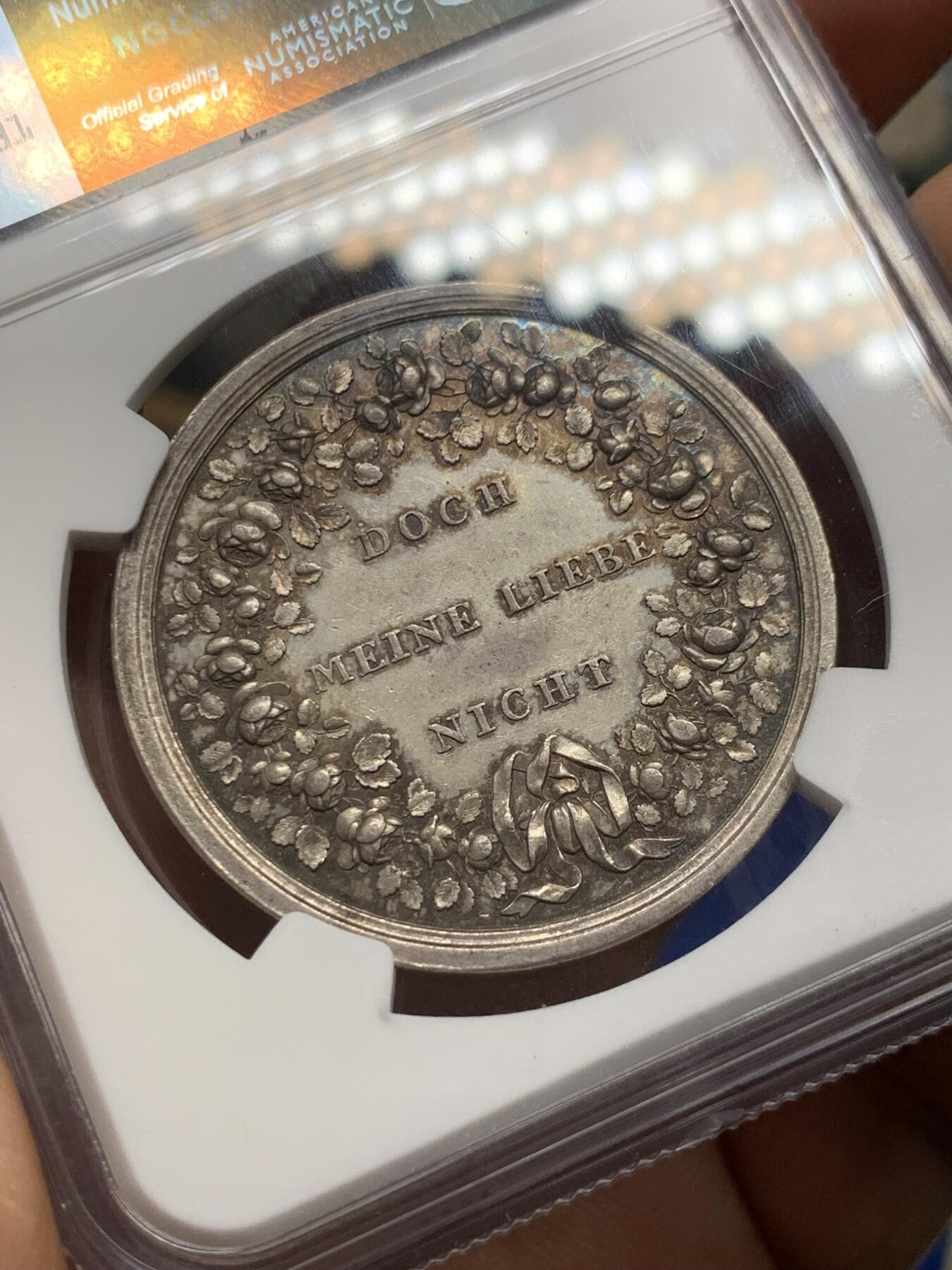 《竞宝斋》第378场 周日，周一 2场连拍 （全场包邮） NGC MS61 德国“博爱永恒”银章，手持镰刀的时间之神柯罗诺斯，老loos名家雕刻，约36mm，罕见款