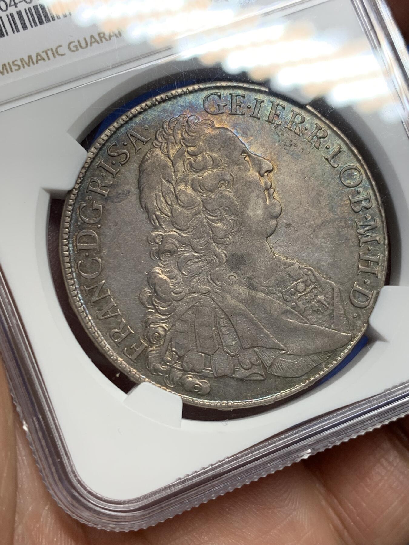 《竞宝斋》第378场 周日，周一 2场连拍 （全场包邮） NGC AU53 神圣罗马帝国 1753 弗朗茨一世 泰勒大银币 环彩包浆漂亮的