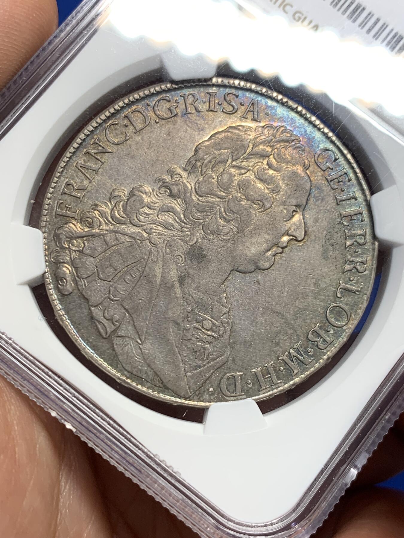 《竞宝斋》第378场 周日，周一 2场连拍 （全场包邮） NGC AU53 神圣罗马帝国 1753 弗朗茨一世 泰勒大银币 环彩包浆漂亮的