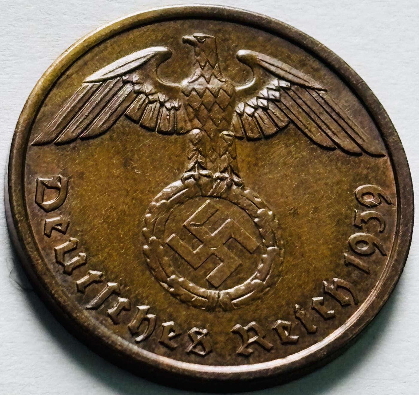 文馨钱币收藏第 242 场，各国古铜币，英系场 出自老藏家手里，1939 年德三 2 芬尼铜币A 厂