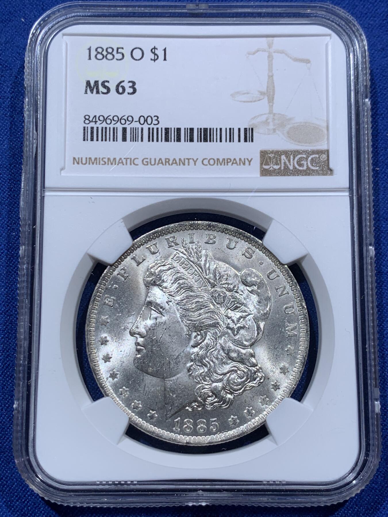 《竞宝斋》第378场 周日，周一 2场连拍 （全场包邮） NGC MS63 美国1885年摩根O版1美圆银币