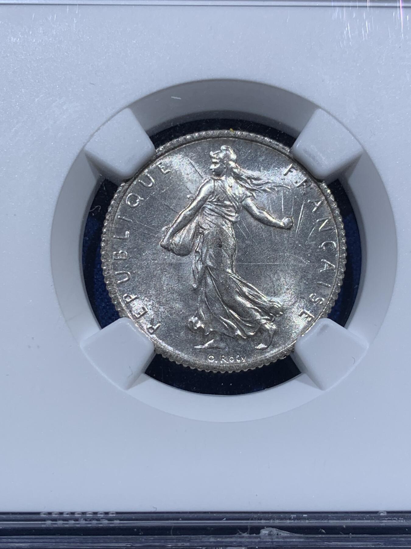 《竞宝斋》第378场 周日，周一 2场连拍 （全场包邮） NGC MS63 法国1918年谷物女神1法郎银币