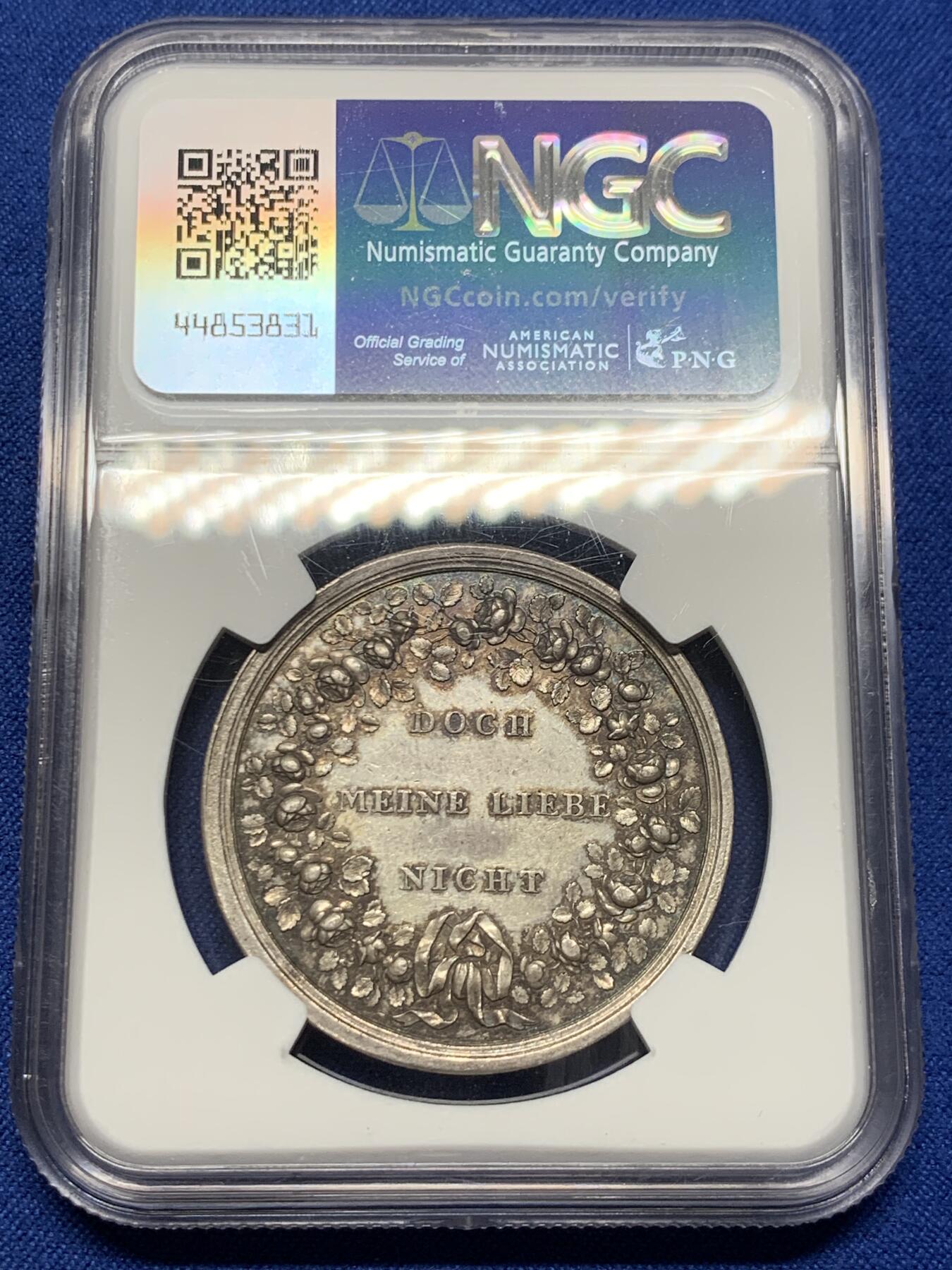 《竞宝斋》第378场 周日，周一 2场连拍 （全场包邮） NGC MS61 德国“博爱永恒”银章，手持镰刀的时间之神柯罗诺斯，老loos名家雕刻，约36mm，罕见款