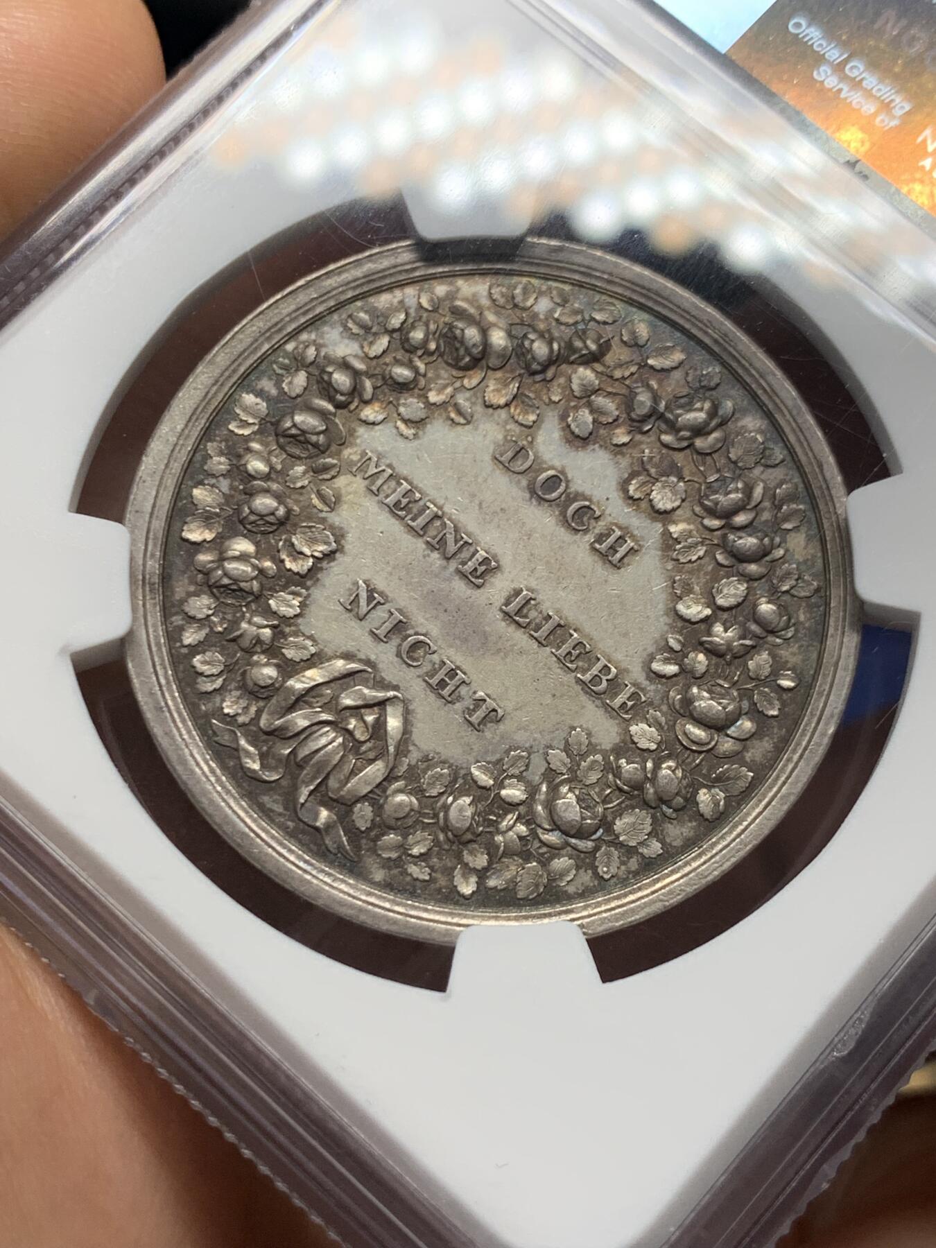 《竞宝斋》第378场 周日，周一 2场连拍 （全场包邮） NGC MS61 德国“博爱永恒”银章，手持镰刀的时间之神柯罗诺斯，老loos名家雕刻，约36mm，罕见款