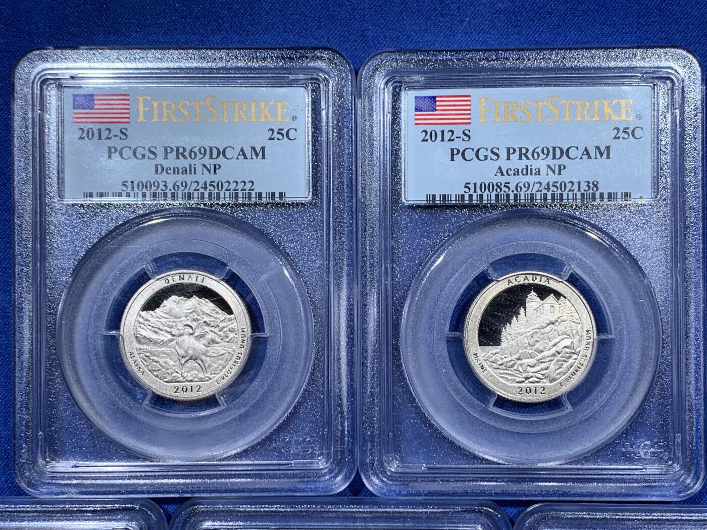 《竞宝斋》第378场 周日，周一 2场连拍 （全场包邮） PCGS PR69DCMA 2012年公园银币一套五枚，2012年是美国公园系列钱币中最少的一套！较少见。