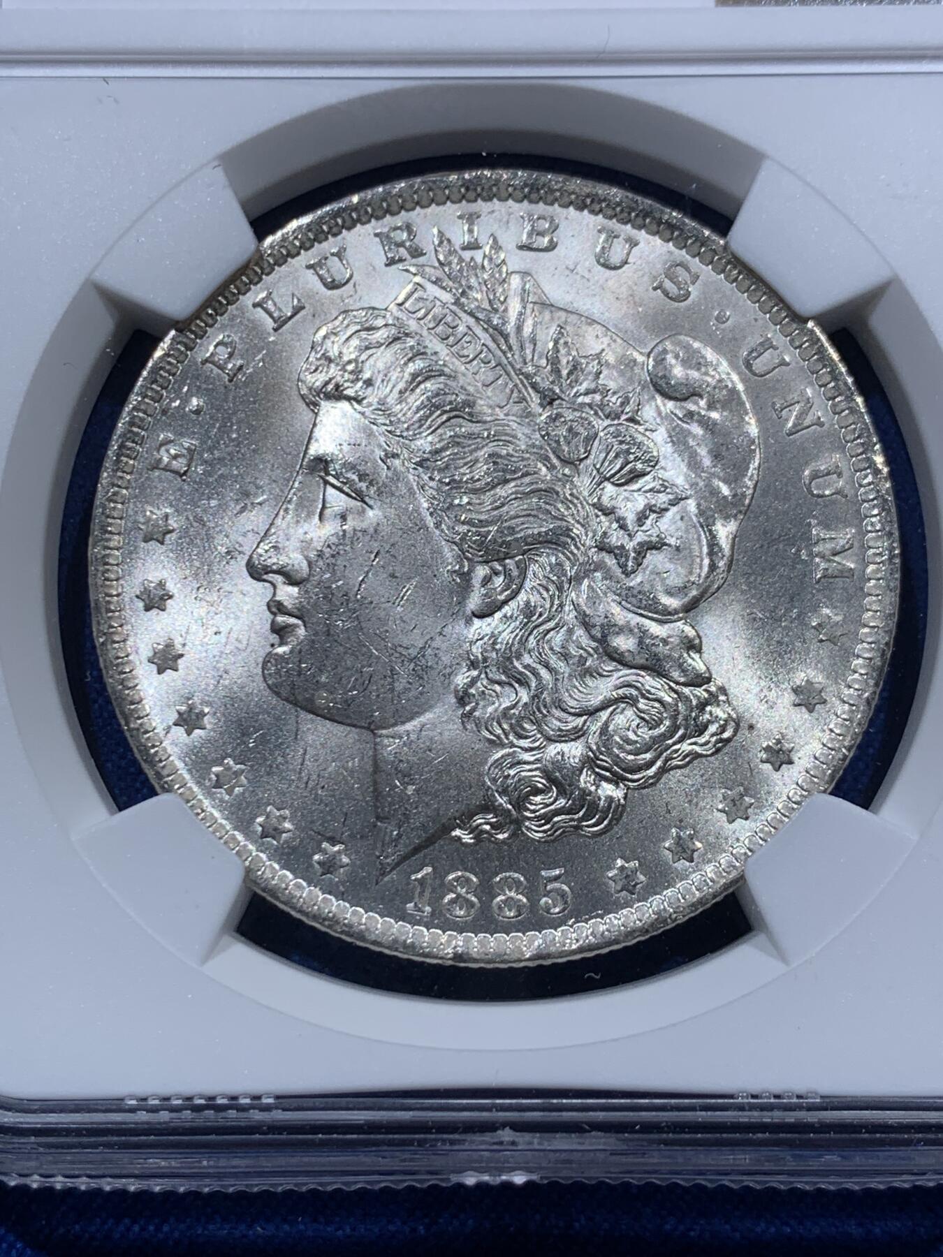 《竞宝斋》第378场 周日，周一 2场连拍 （全场包邮） NGC MS63 美国1885年摩根O版1美圆银币