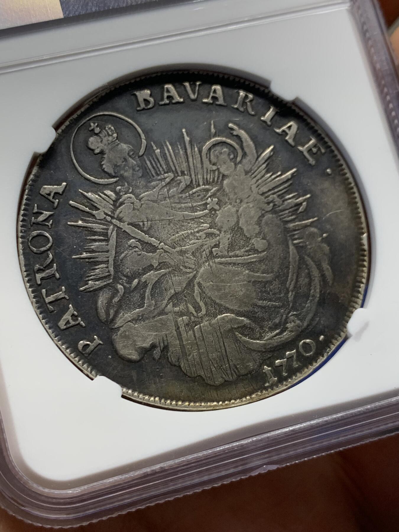 《竞宝斋》第379场 周日，周一 2场连拍 （全场包邮） NGC XFD 德国1770A巴伐利亚圣母子泰勒银币，這币圣母的脸比较漂亮清晰