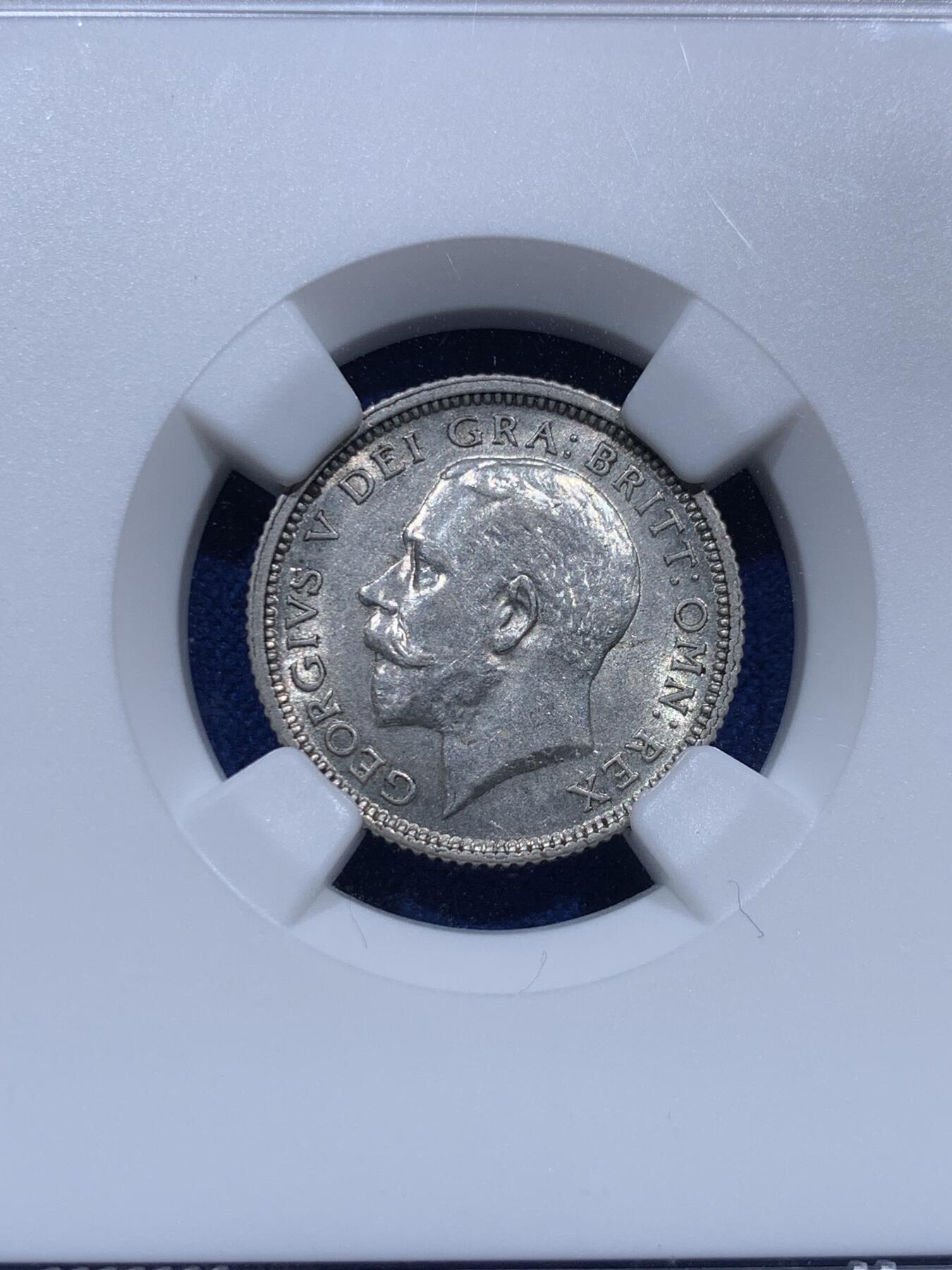 《竞宝斋》第379场 周日，周一 2场连拍 （全场包邮） NGC AU58 英国 1926年 乔治五世大头6便士银币