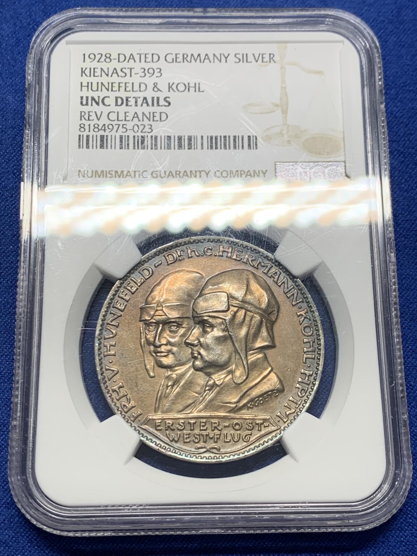 《竞宝斋》第379场 周日，周一 2场连拍 （全场包邮） NGC UNCD 德国1928年不莱梅号第一次欧洲美洲飞行纪念银章 章牌大师卡尔歌茨作品