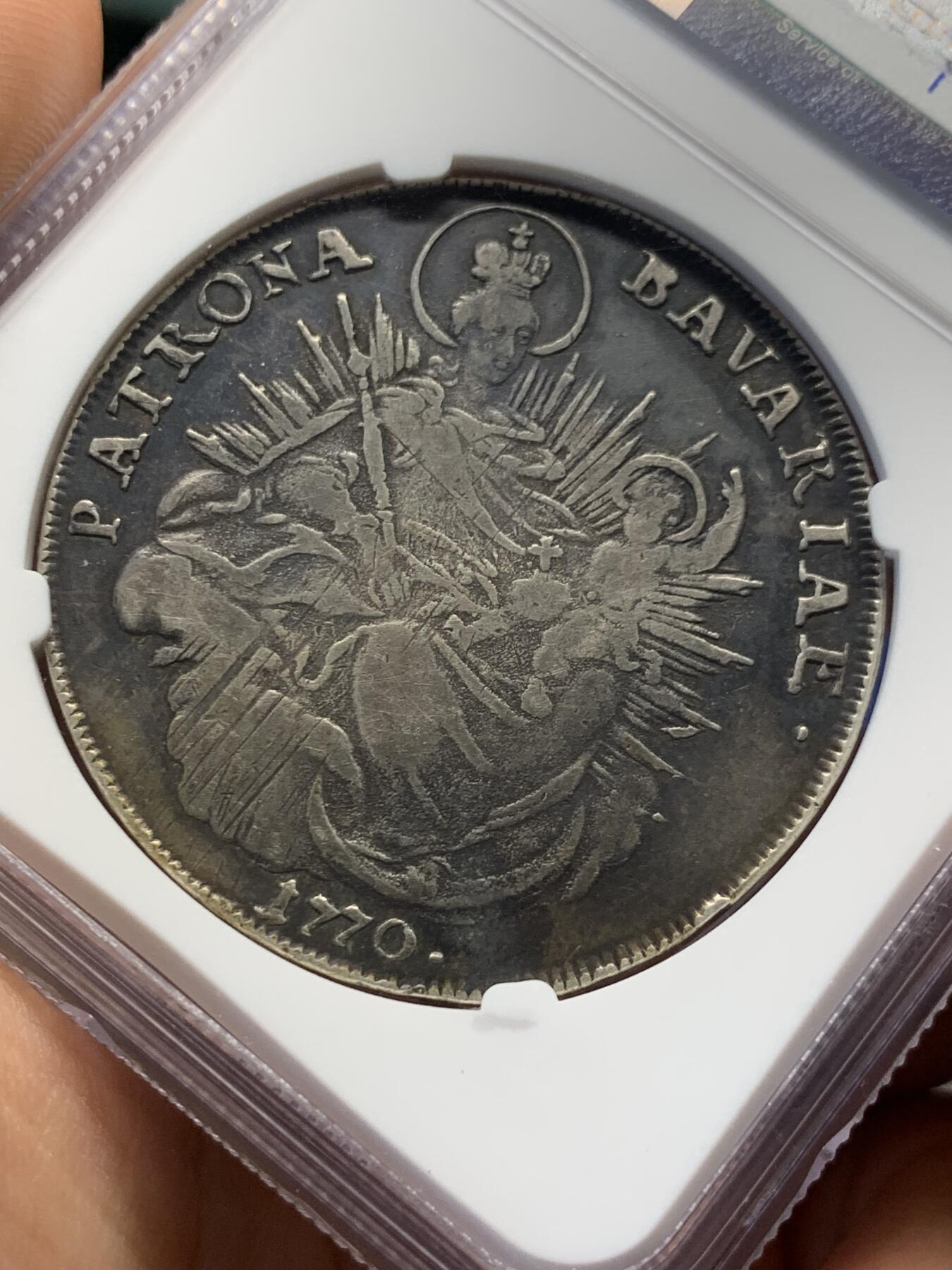 《竞宝斋》第379场 周日，周一 2场连拍 （全场包邮） NGC XFD 德国1770A巴伐利亚圣母子泰勒银币，這币圣母的脸比较漂亮清晰