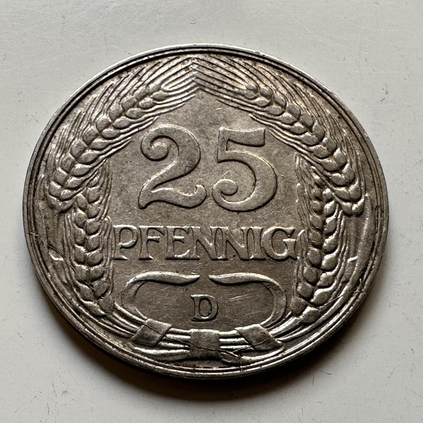 🌹外币初藏🌹🐯2025年第46场  每周二四六晚8️⃣点 接代拍 德国1911年25芬尼 D版