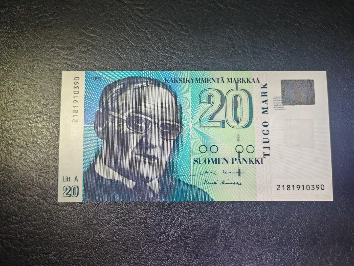 芬兰 1993年 20马克 无47 全新UNC