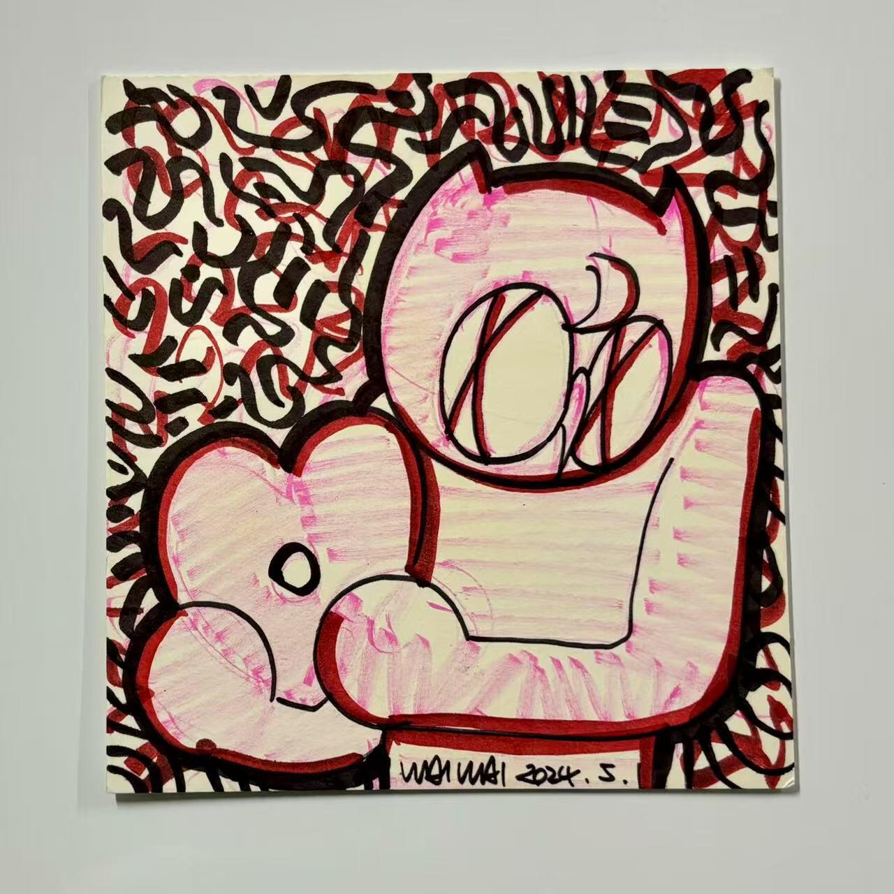 零元拍：歪歪亲笔签名亲绘原画色卡，尺寸：17CMX18CM，不是复制画哦