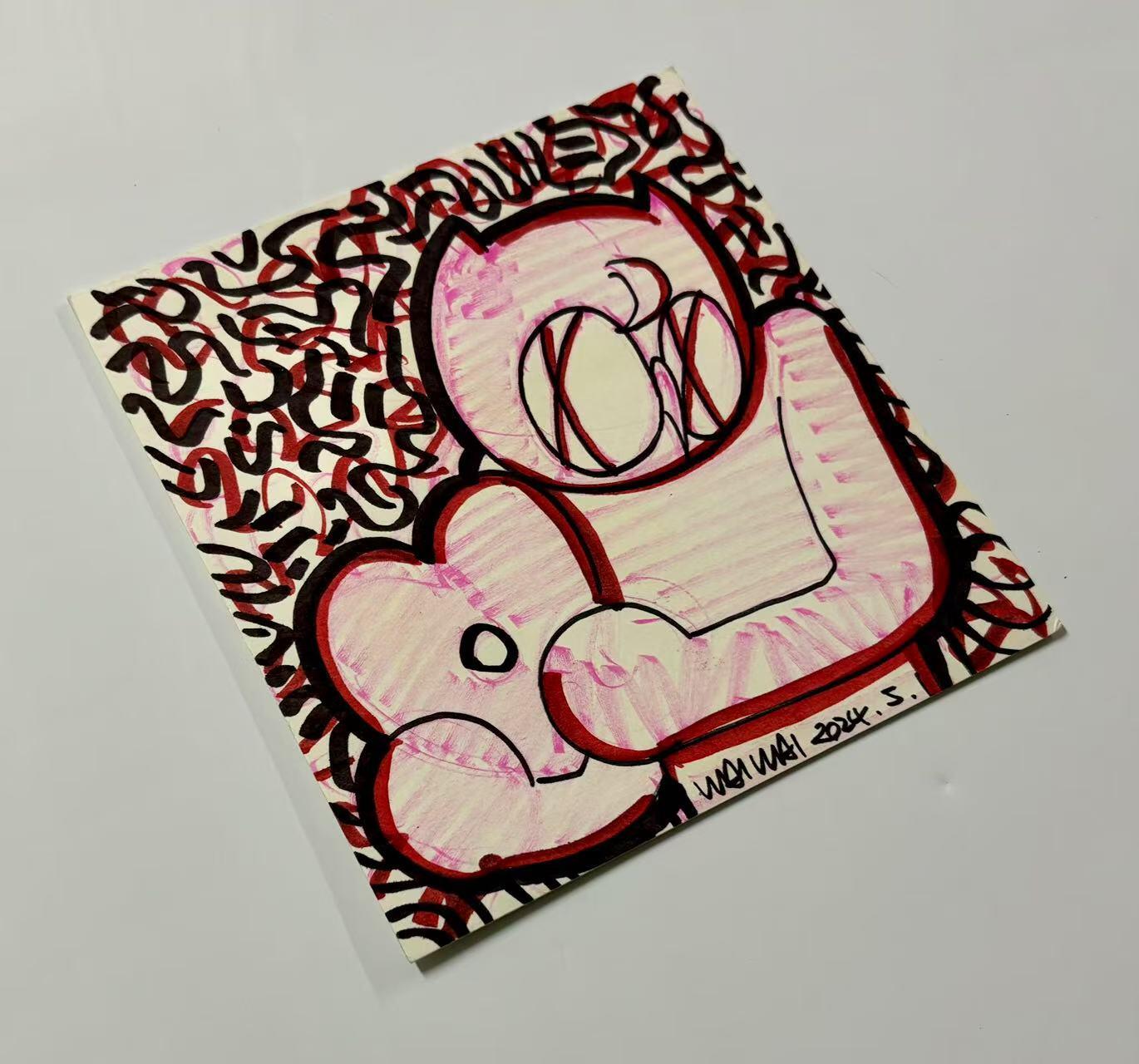 零元拍：歪歪亲笔签名亲绘原画色卡，尺寸：17CMX18CM，不是复制画哦