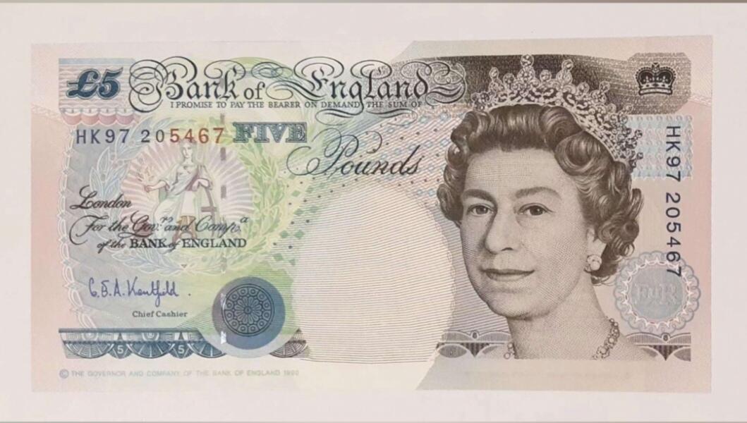 英国 E序初版 5英镑纪念钞  1997年 香港回归 HK97冠 P-382Aa 全新UNC