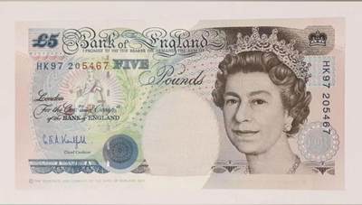 英国 E序初版 5英镑纪念钞  1997年 香港回归 HK97冠 P-382Aa 全新UNC - 英国 E序初版 5英镑纪念钞  1997年 香港回归 HK97冠 P-382Aa 全新UNC