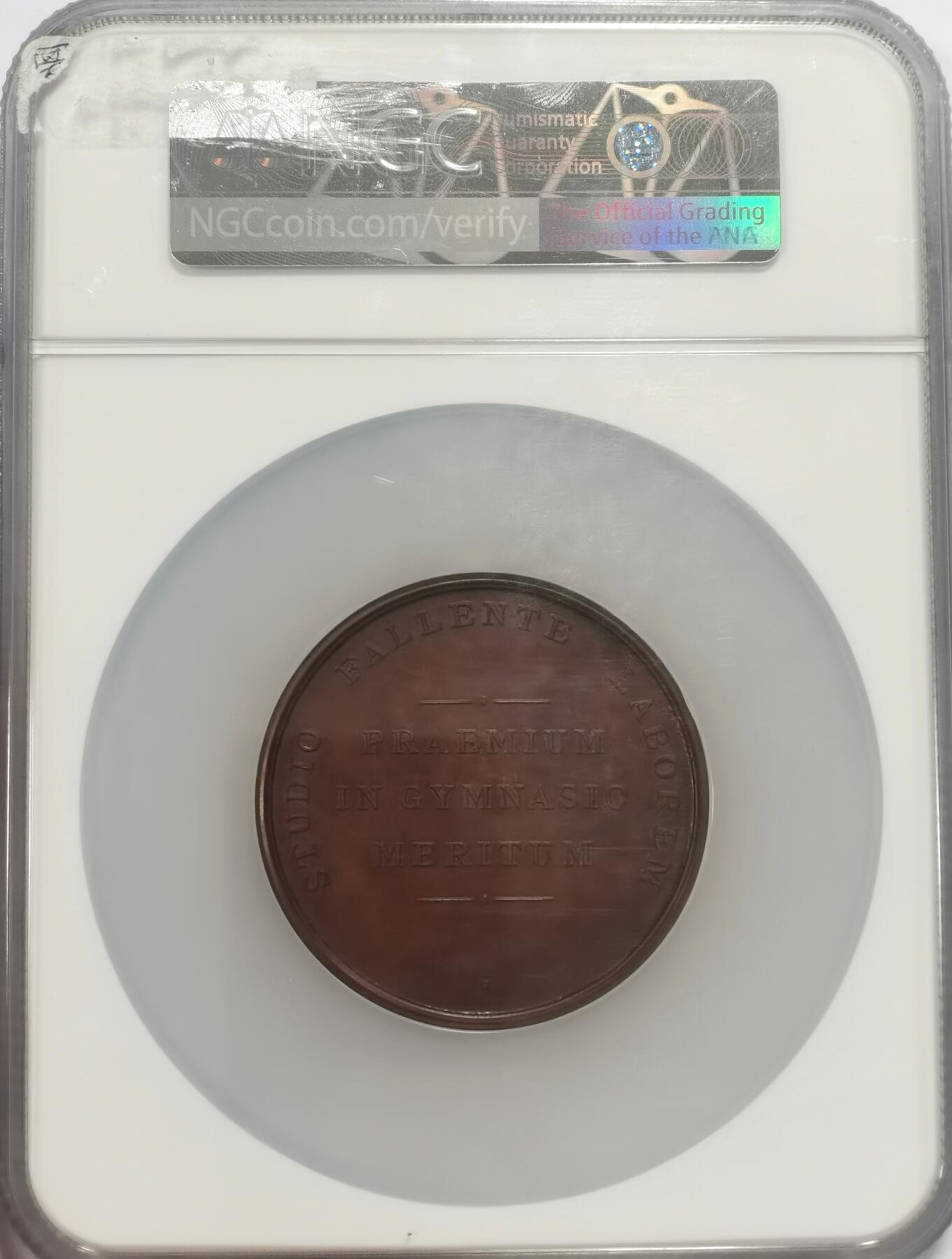 博洋堂世界钱币拍卖第122期（全场包邮） NGC MS62 纪念爱德华6世语言学校巨大大铜章。58mm规格在英系里很大了，1850年左右的高浮雕和艺术构图艺术美轮美奂！