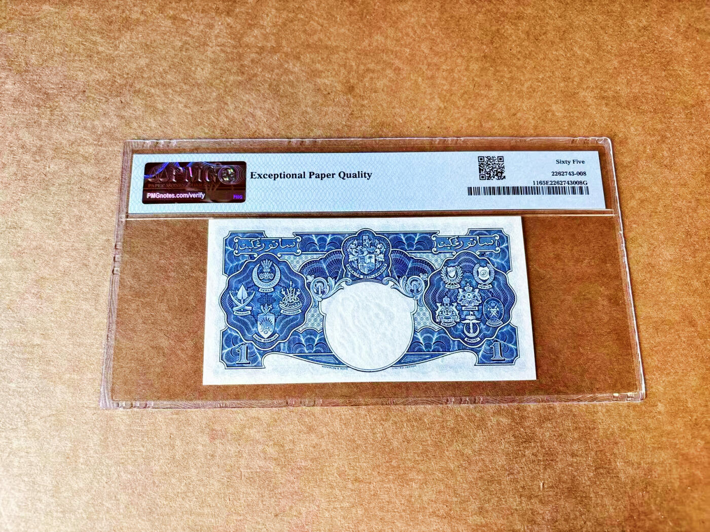 【Blue Auction】世界纸币精拍第661期【精】——16级TOP拍卖/信誉/品质/专业/高效💫 英属马来亚 1945年1元 英王乔六 W&S出品 PMG65EPQ 设计清新经典 