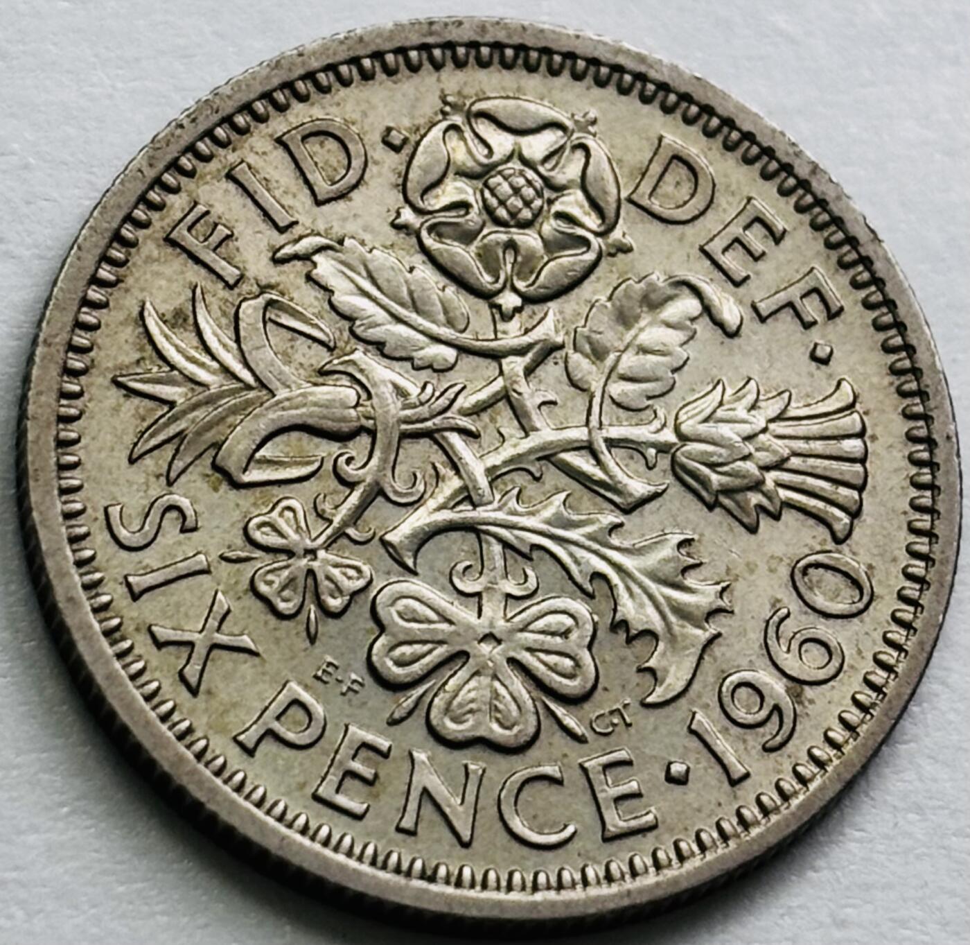 文馨钱币收藏第 243 场，各国古铜币，英系场 1960 年英国幸运 6 便士