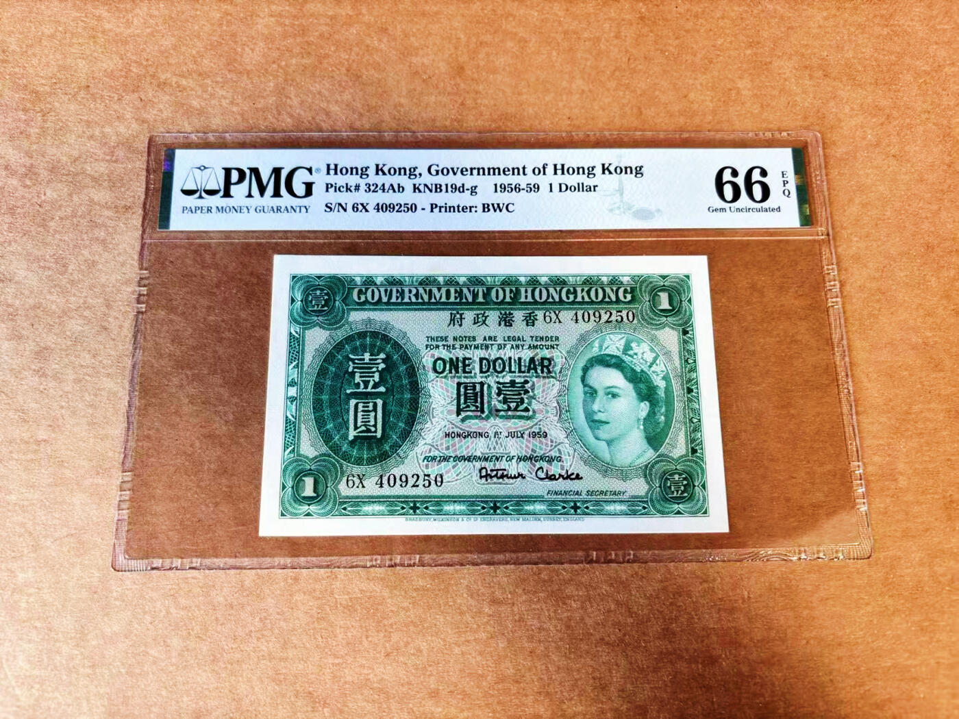 【Blue Auction】世界纸币精拍第661期【精】——16级TOP拍卖/信誉/品质/专业/高效💫 香港 1959年1元 大冠女王 BWC出票 PMG66EPQ 
