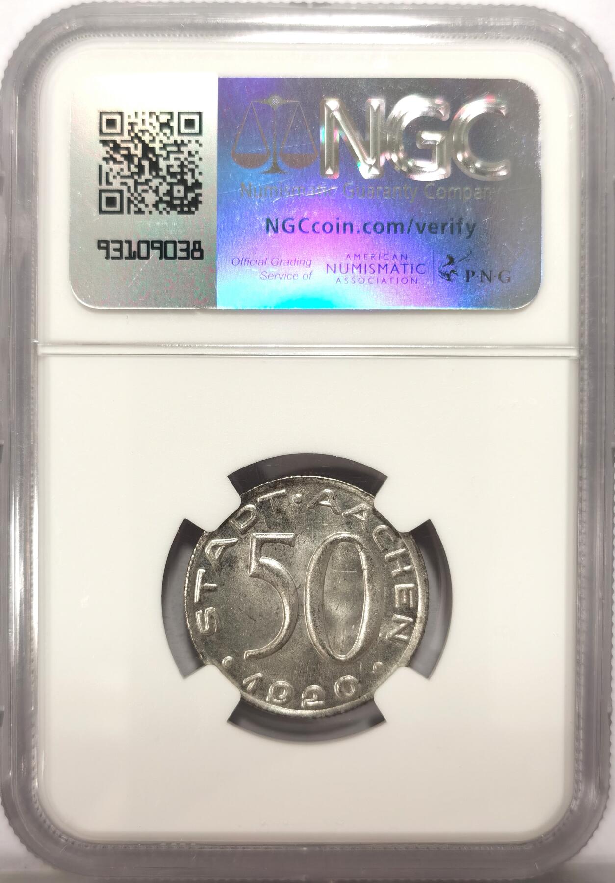 博洋堂世界钱币拍卖第122期（全场包邮） NGC MS65 德国德紧亚琛1920年老鹰头50芬尼铁币，名誉品种