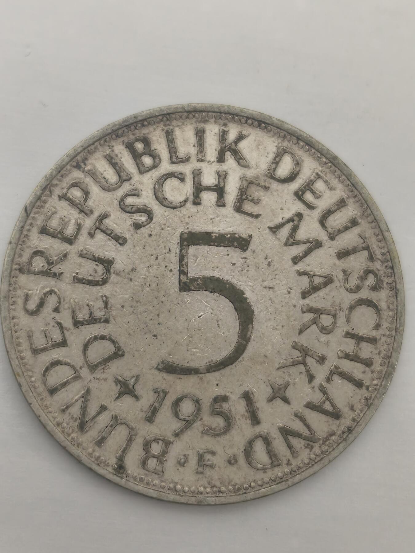 Krab外币市集Vol.9 德国1951年D厂5马克